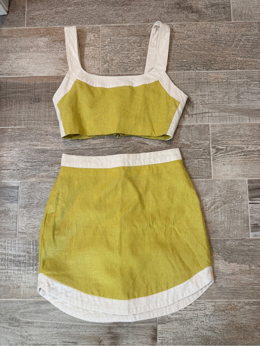7 for All Mankind Linen Blend Two-Piece Olive Green Mini Skirt Set